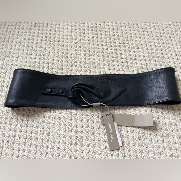 Sandwich_ knotted leather belt size small. Black leather/stretch. New w/tags. - Picture 6 of 9